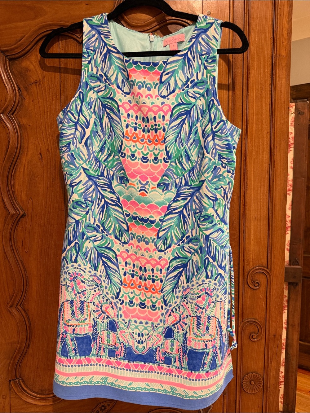Lily Pulitzer Sleeveless Tropical Print Shift Dress - Pink & Blue
